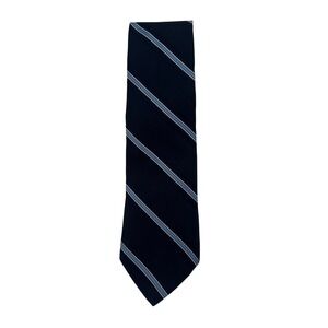 Tommy Hilfiger Silk Ripp Tie Navy Blue Light Blue Striped Men Necktie USA Made